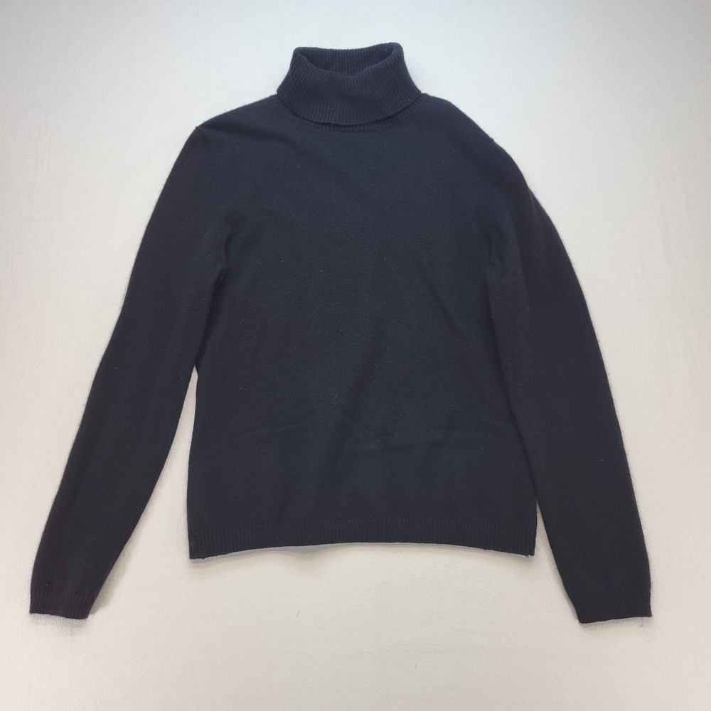Investments Fine Cashmere Turtleneck Sweater Womens Large Black Solid Knit‎